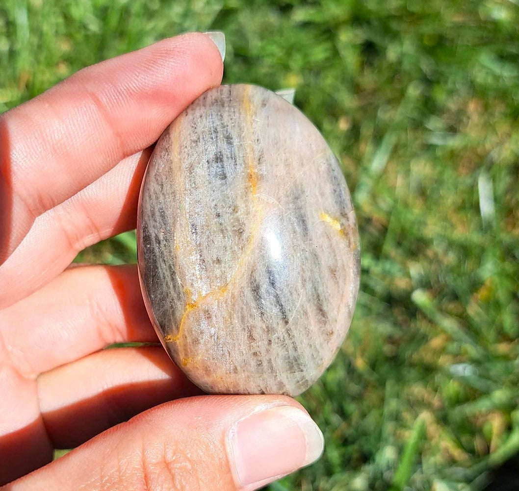 Black Moonstone Palm Stone - Balance, Harmony, and Protection