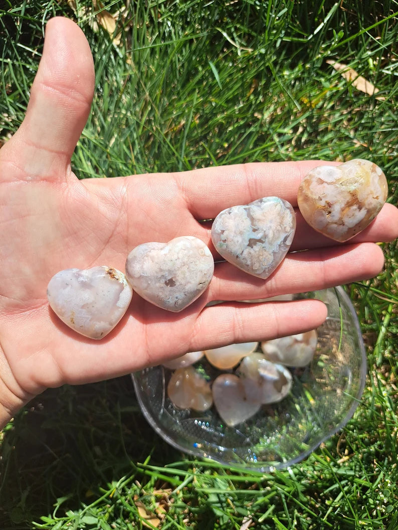 Flower Agate Crystal Heart - Unique Healing Stone for Love and Harmony