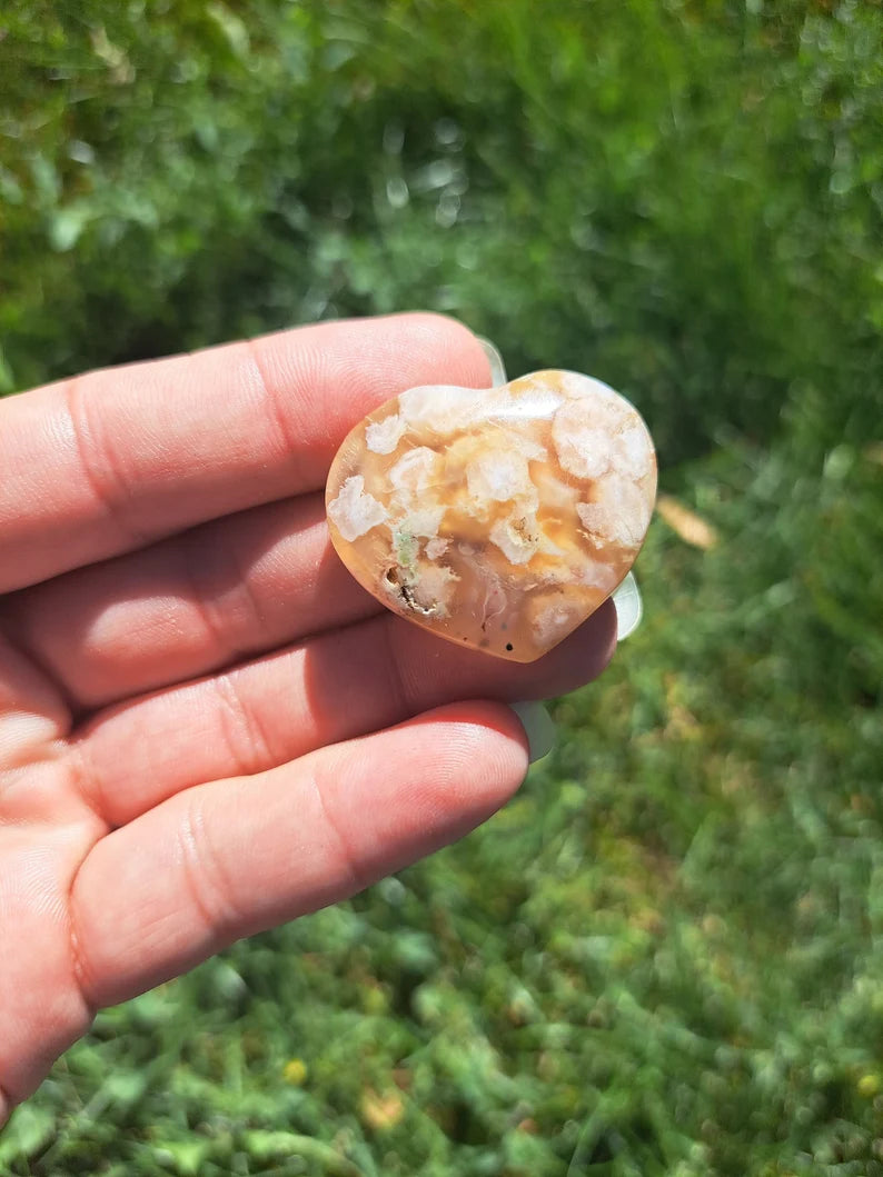 Flower Agate Crystal Heart - Unique Healing Stone for Love and Harmony
