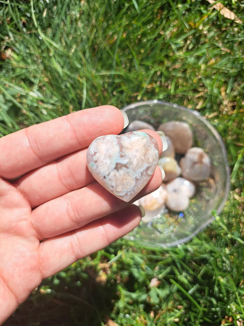 Flower Agate Crystal Heart - Unique Healing Stone for Love and Harmony