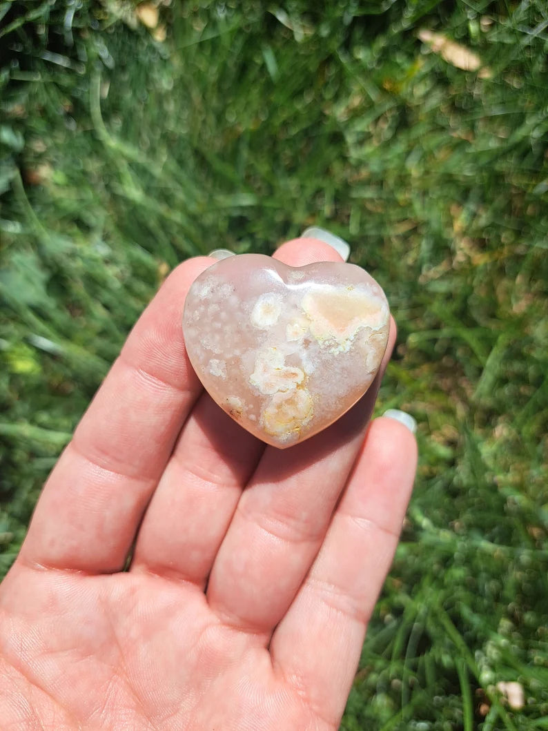 Flower Agate Crystal Heart - Unique Healing Stone for Love and Harmony