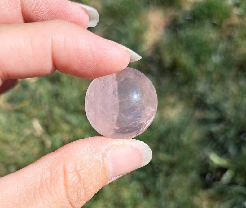 Mini Star Rose Quartz Sphere - Pocket Stone for Healing, Self-Love, Crystal Collection