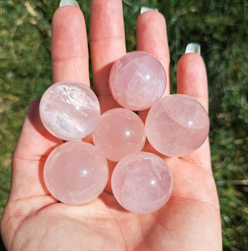 Mini Star Rose Quartz Sphere - Pocket Stone for Healing, Self-Love, Crystal Collection