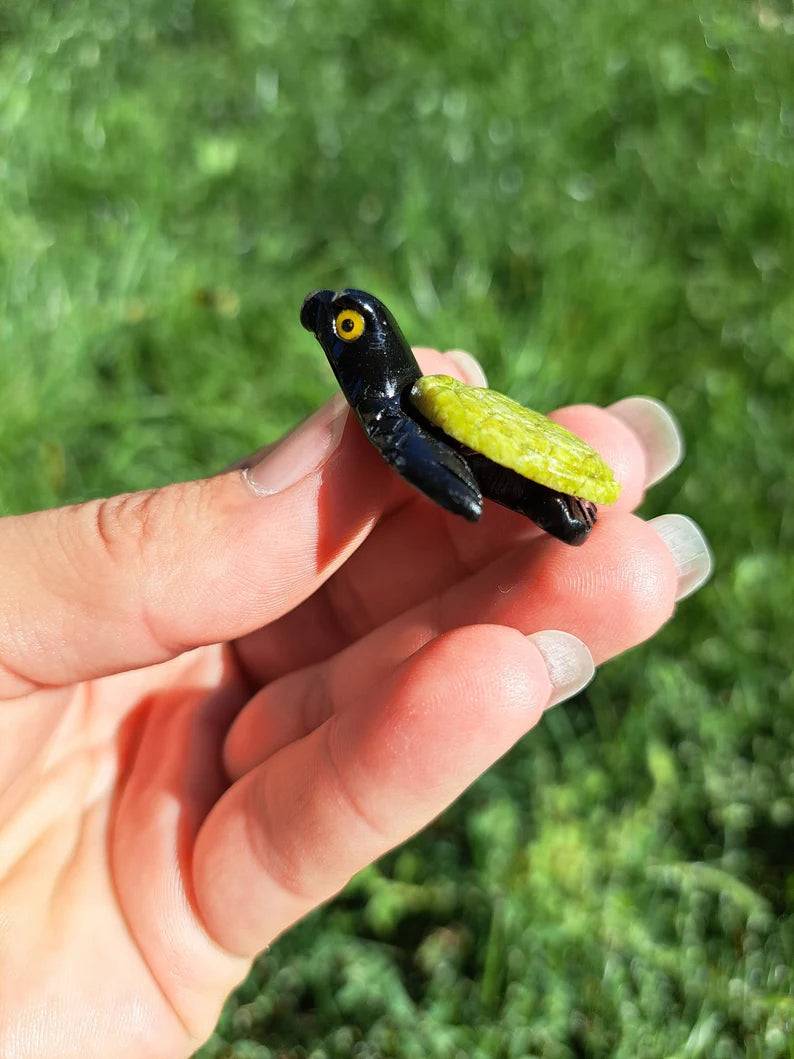 Serpentine and Onyx Turtle Crystal Carving - Home Décor and Healing Stone