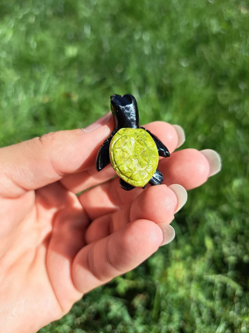 Serpentine and Onyx Turtle Crystal Carving - Home Décor and Healing Stone