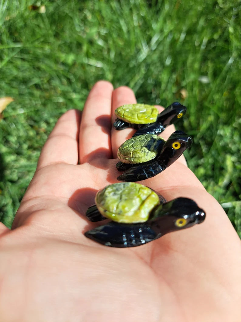 Serpentine and Onyx Turtle Crystal Carving - Home Décor and Healing Stone