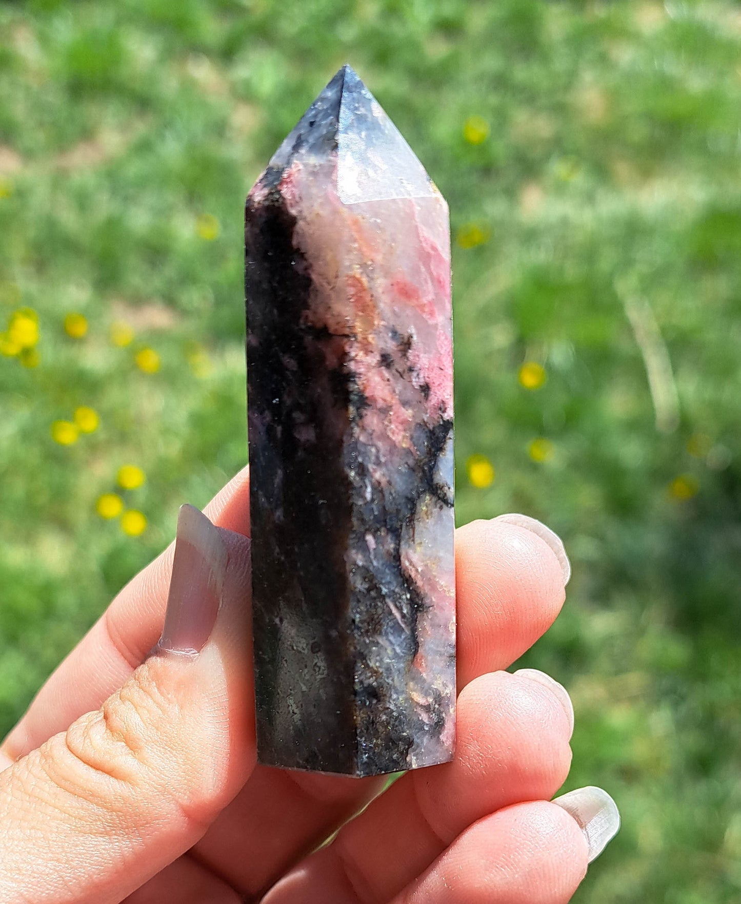 Natural Rhodonite Tower - Unique Home Décor and Healing Energy
