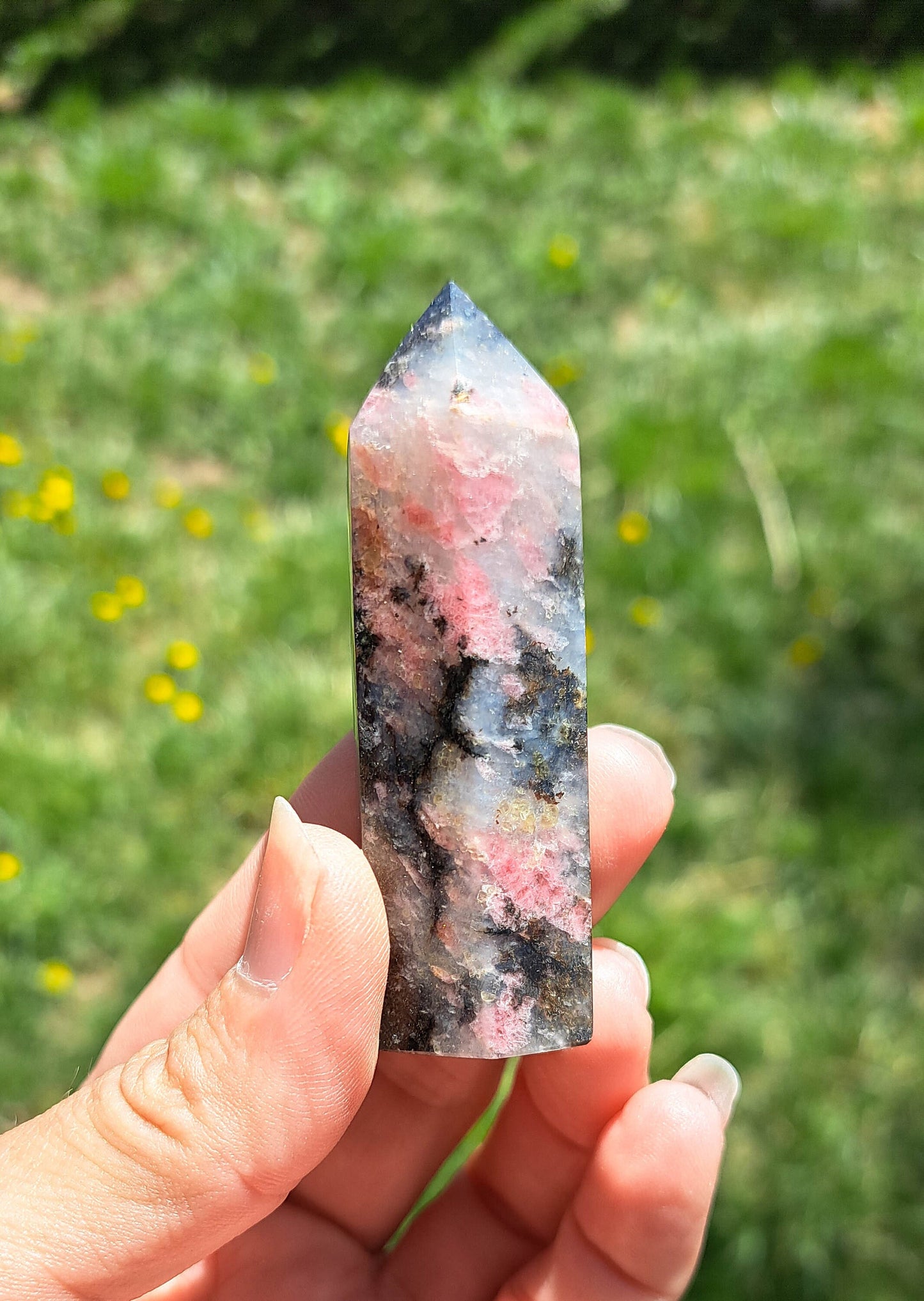 Natural Rhodonite Tower - Unique Home Décor and Healing Energy