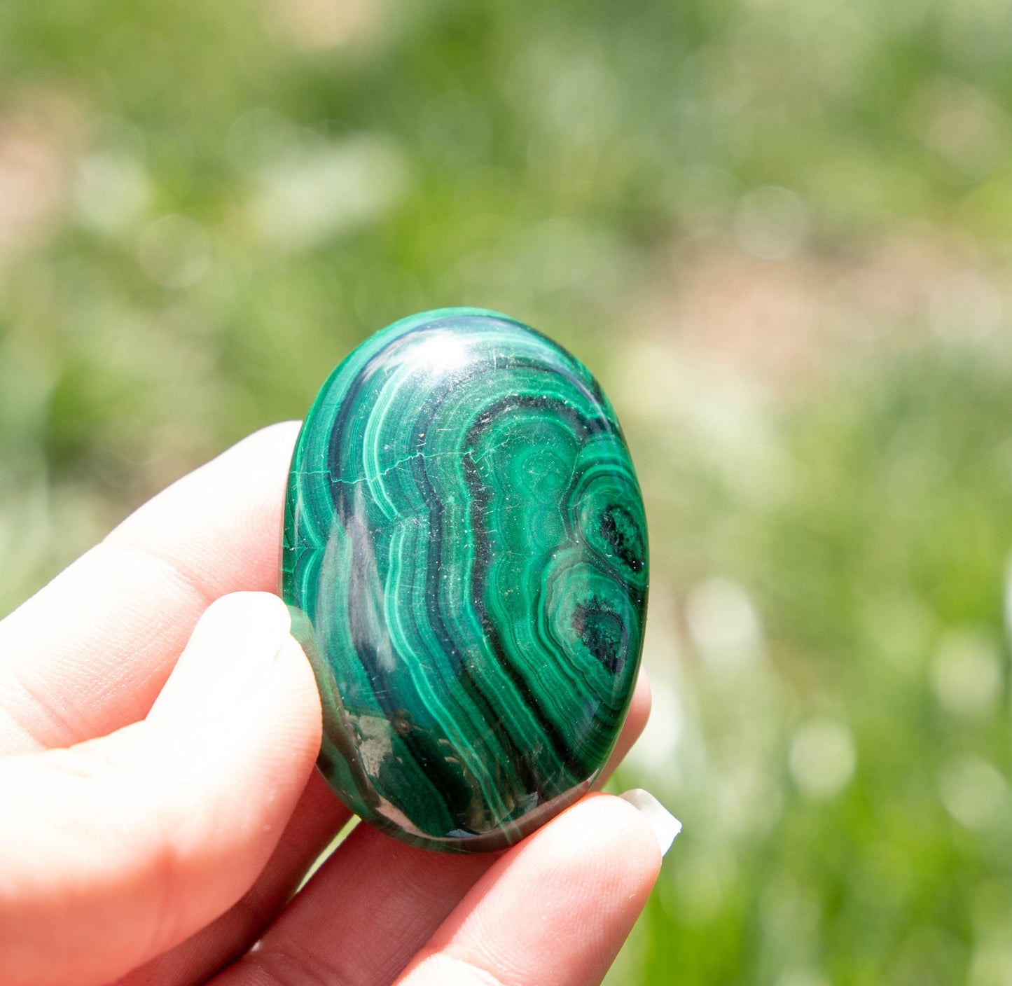 Genuine Malachite Palm Stone - Handcrafted Crystal for Energy Healing