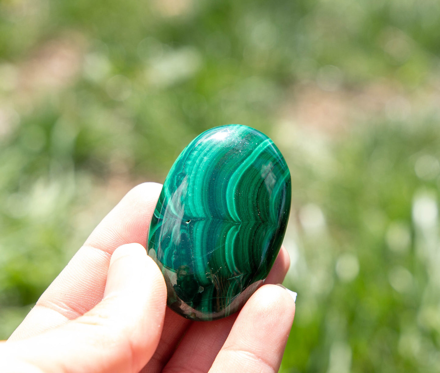 Genuine Malachite Palm Stone - Handcrafted Crystal for Energy Healing