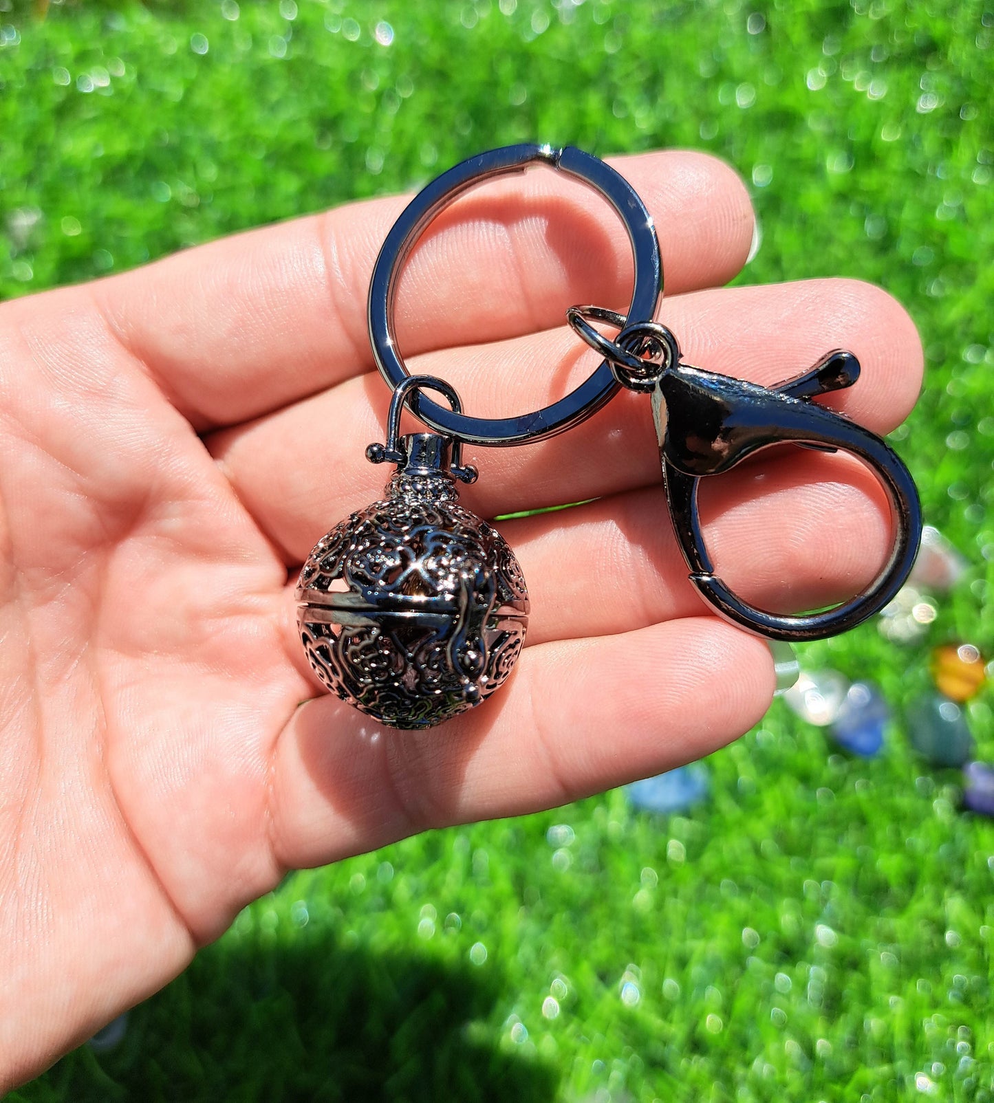 Elegant Crystal Cage Keychain - Keyring with Genuine Gemstones