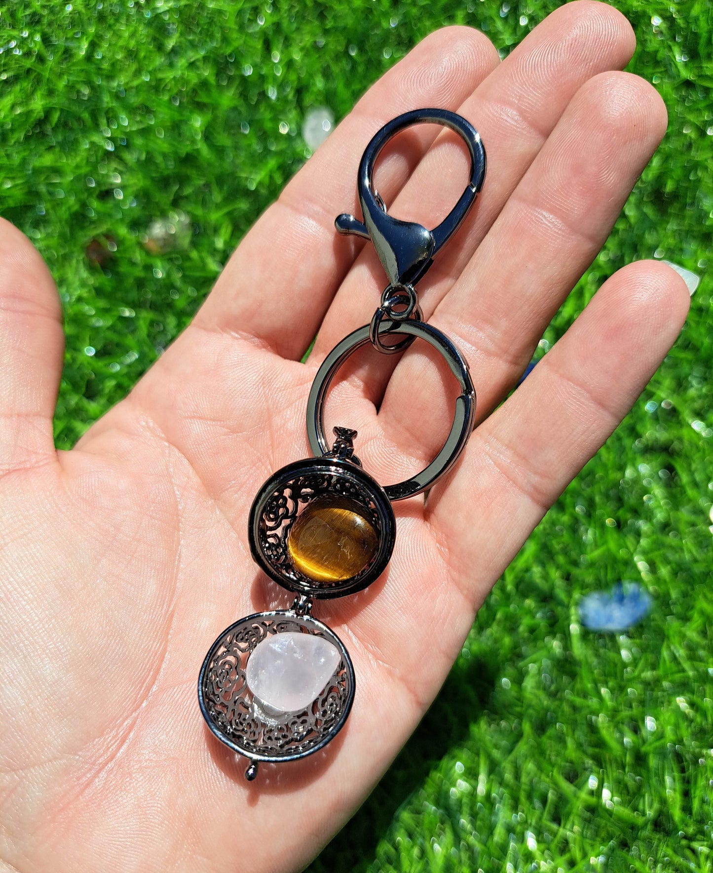 Elegant Crystal Cage Keychain - Keyring with Genuine Gemstones