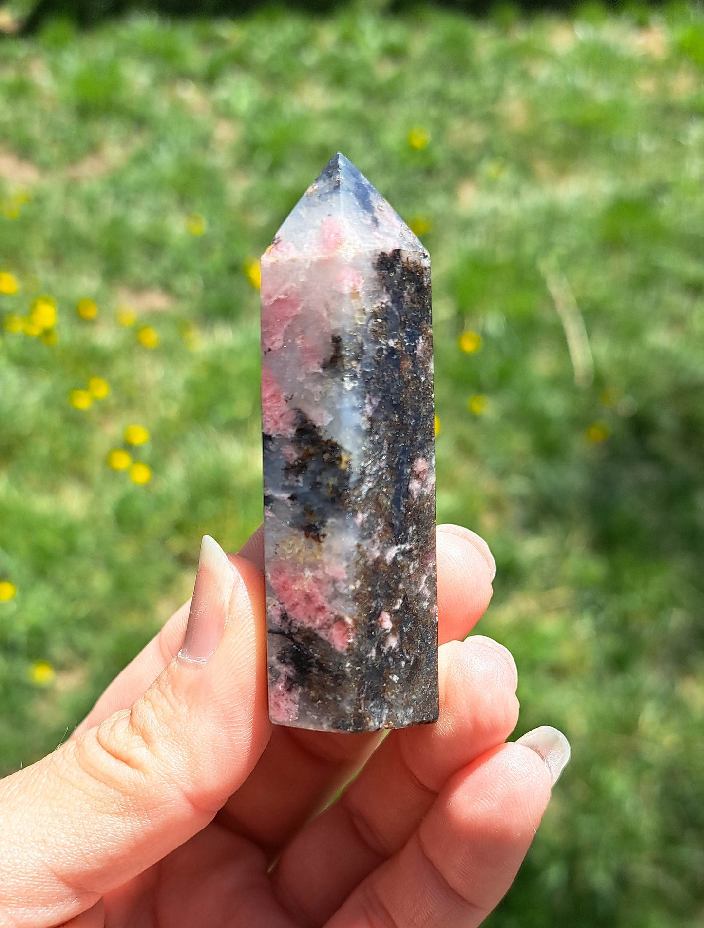 Natural Rhodonite Tower - Unique Home Décor and Healing Energy