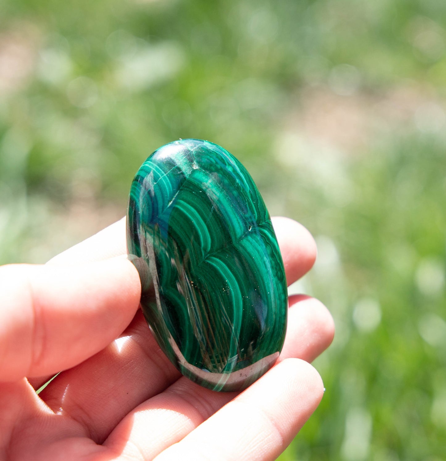 Genuine Malachite Palm Stone - Handcrafted Crystal for Energy Healing
