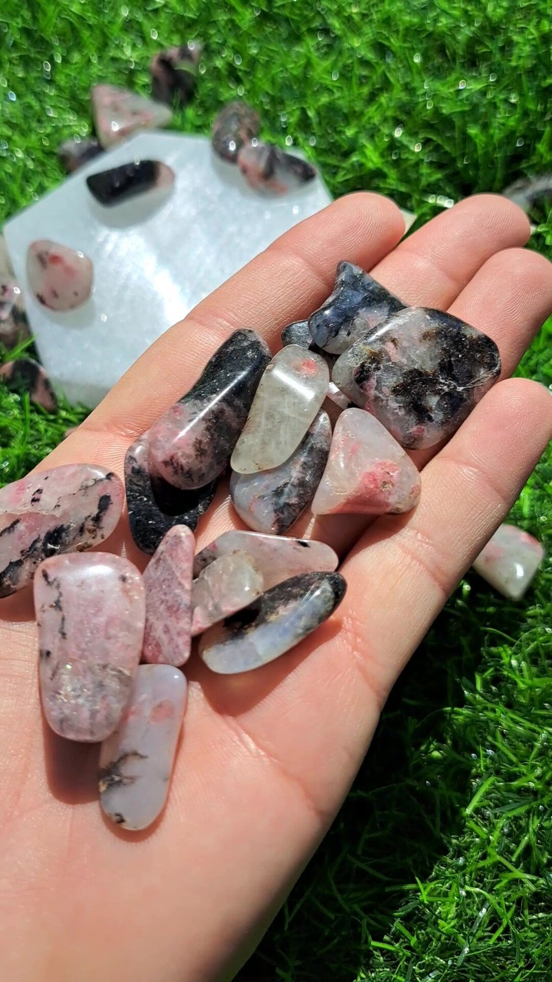 Natural Rhodonite Crystal Tumble - Enhance Love and Emotional Healing