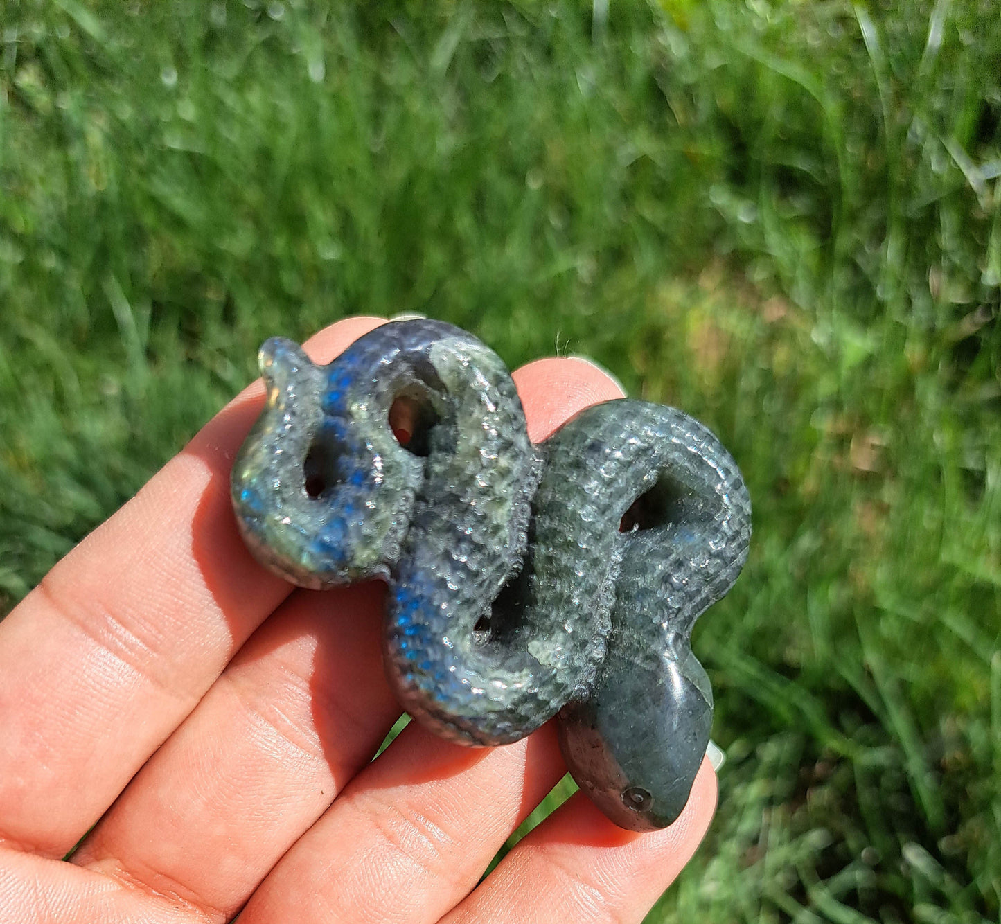 Mystical Serpent Guardian: Powerful Labradorite Snake Carving