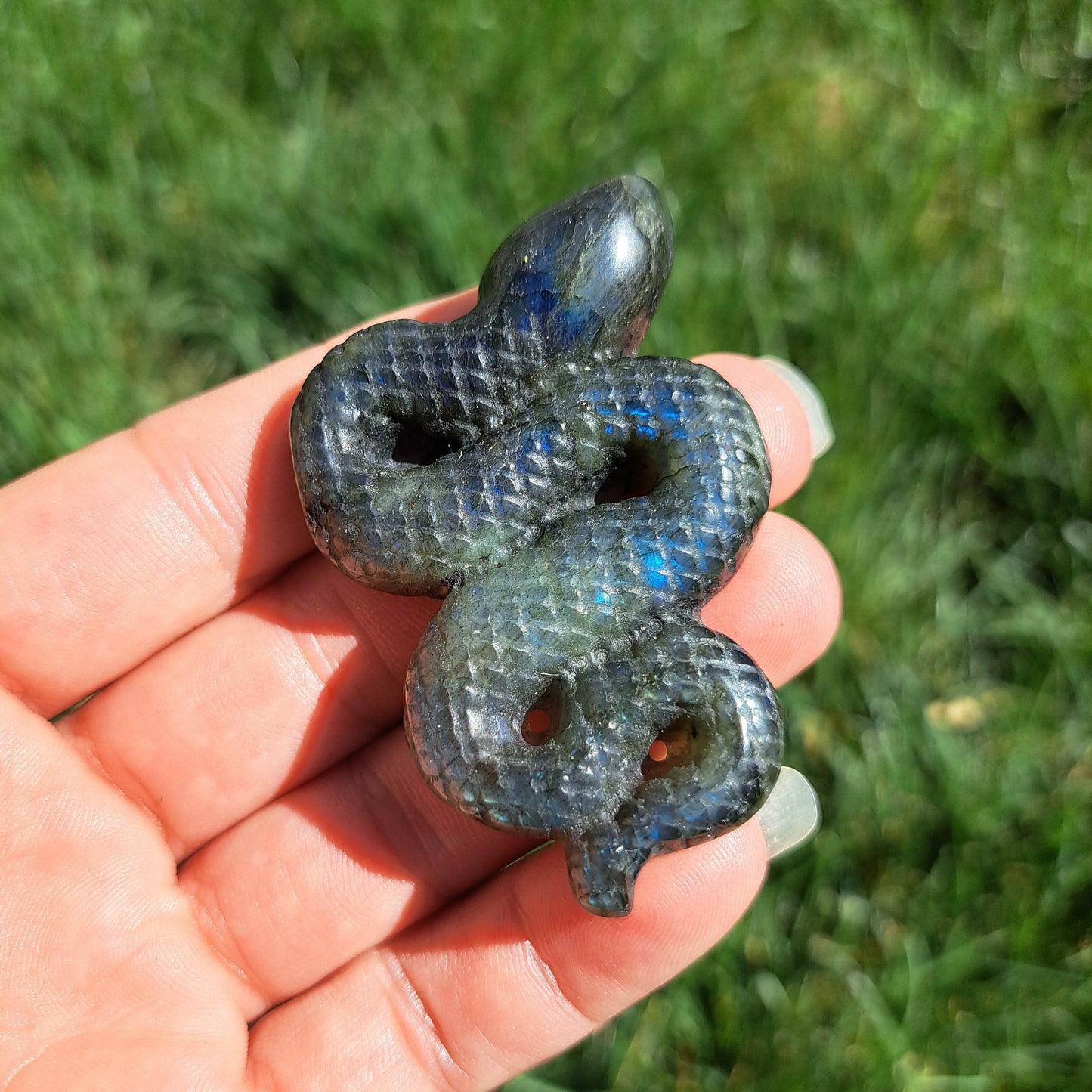 Mystical Serpent Guardian: Powerful Labradorite Snake Carving