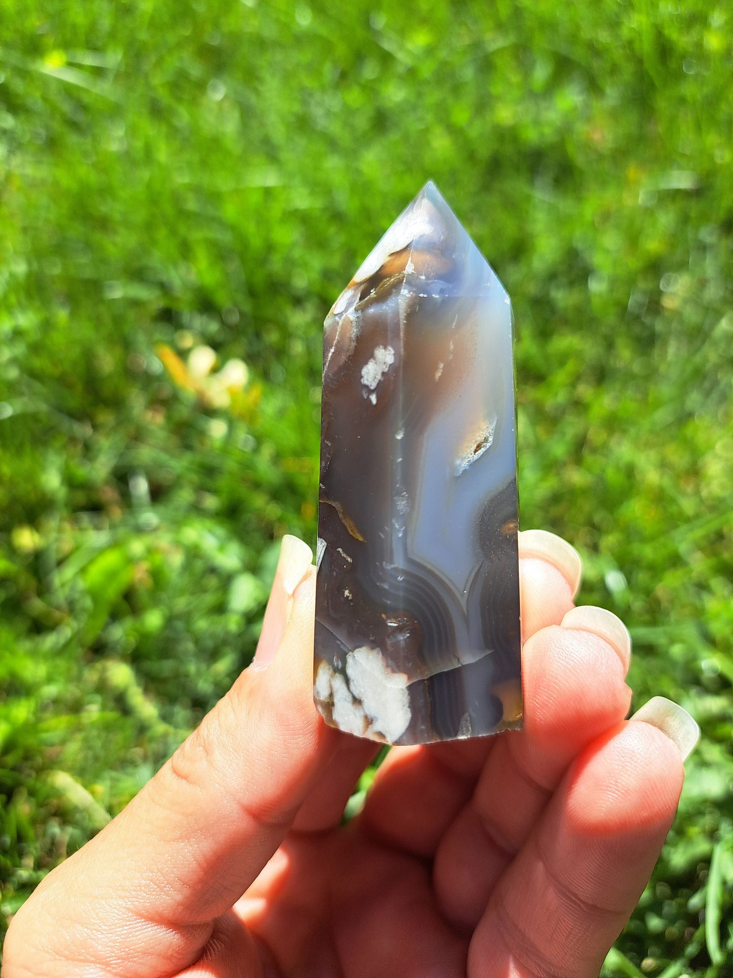 Black Flower Agate Tower - Rare Gemstone for Reiki Healing and Meditation