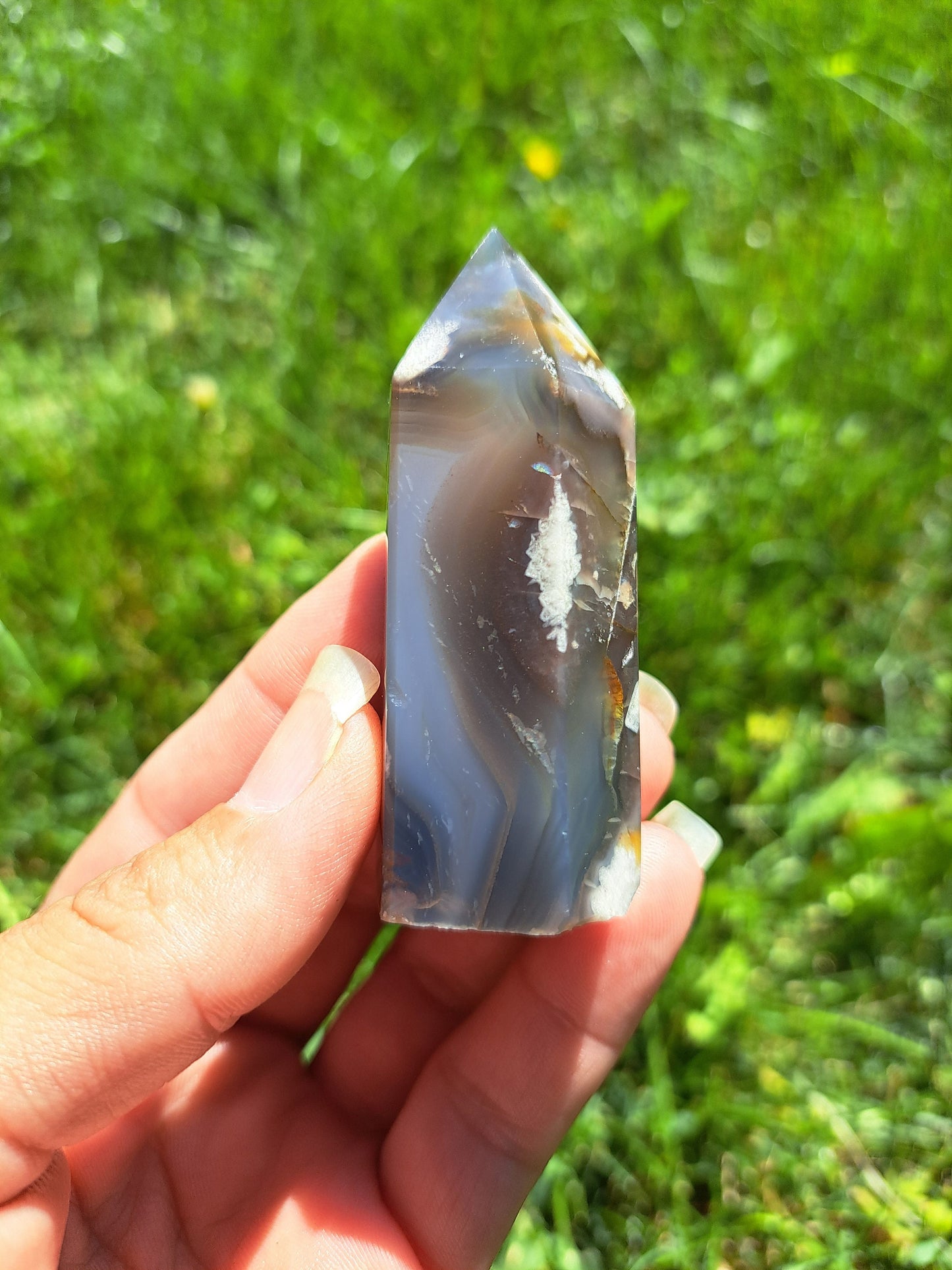 Black Flower Agate Tower - Rare Gemstone for Reiki Healing and Meditation
