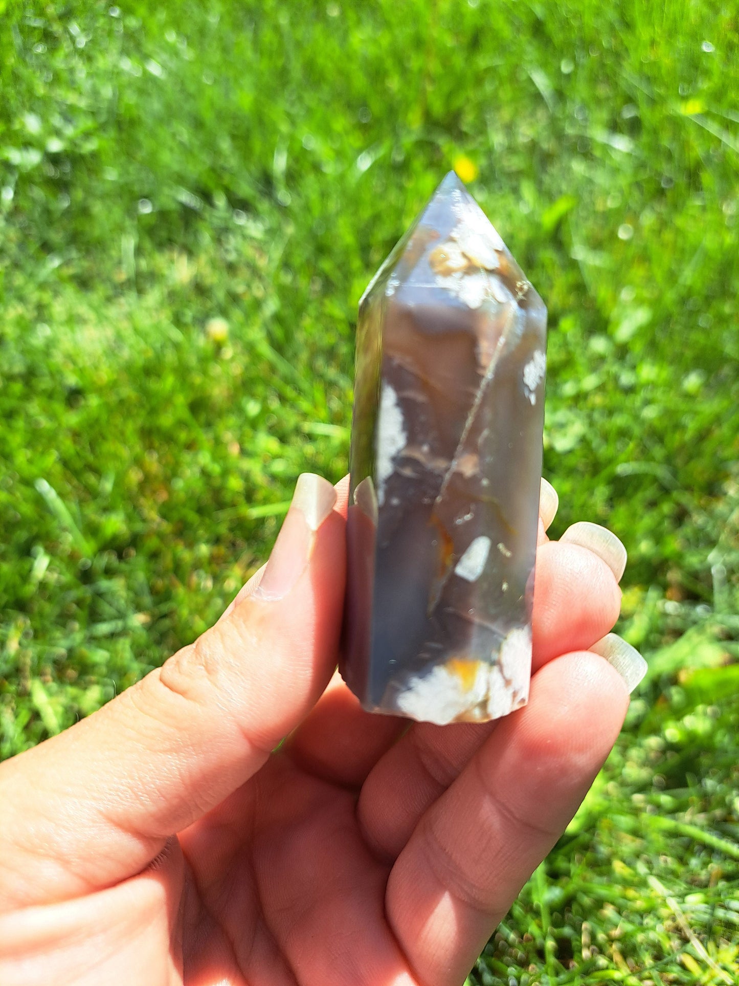 Black Flower Agate Tower - Rare Gemstone for Reiki Healing and Meditation