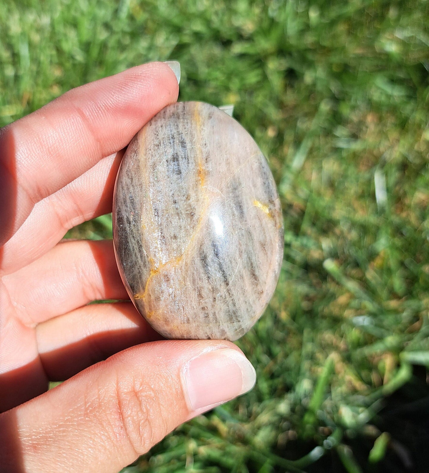 Black Moonstone Palm Stone - Balance, Harmony, and Protection