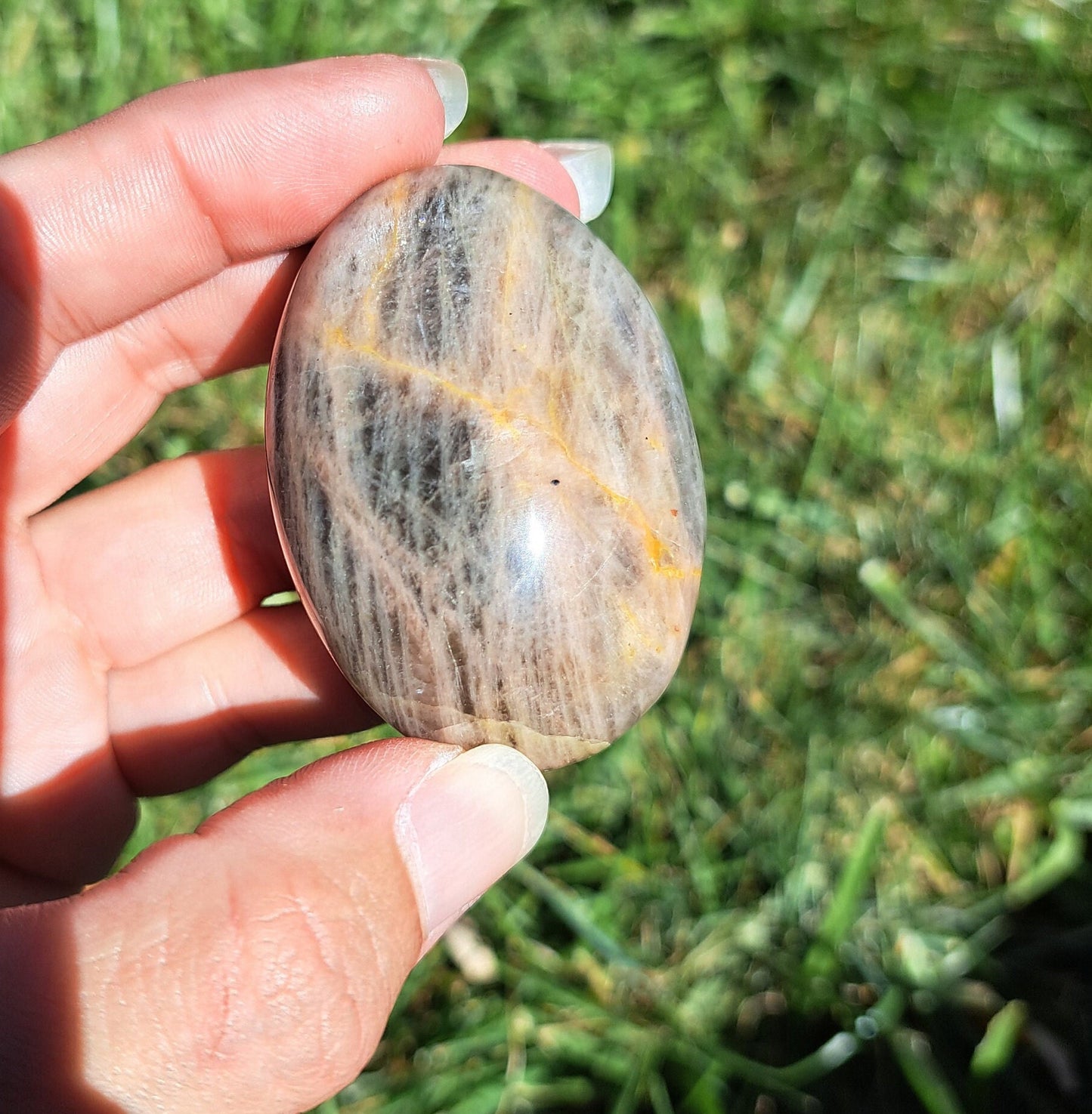 Black Moonstone Palm Stone - Balance, Harmony, and Protection