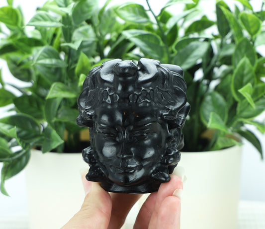 Black Obsidian Medusa Head Carving – Crystal Sculpture for Protection, Shadow Work & Home Decor