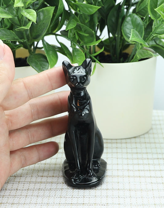 Black Obsidian Cat Crystal Carving – Protection, Mystery & Intuition