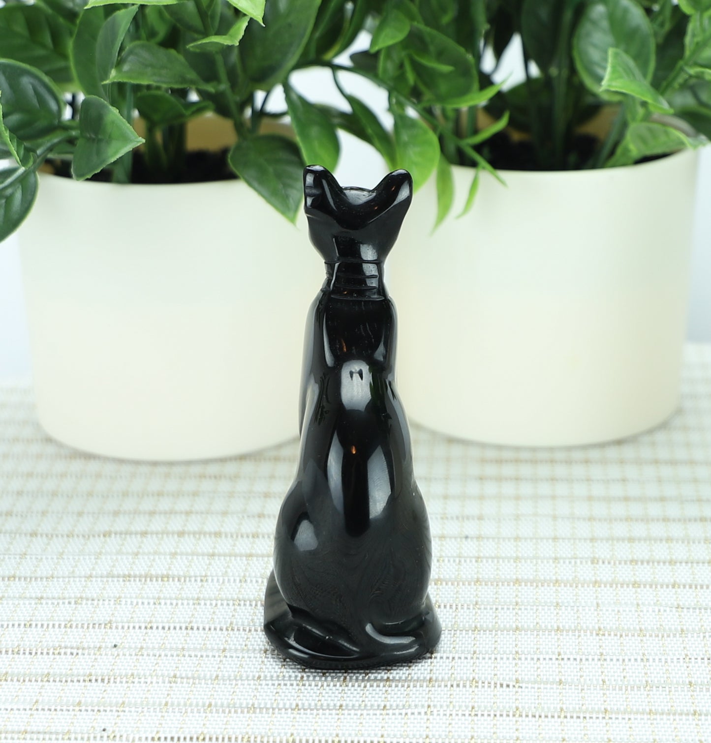 Black Obsidian Cat Crystal Carving – Protection, Mystery & Intuition