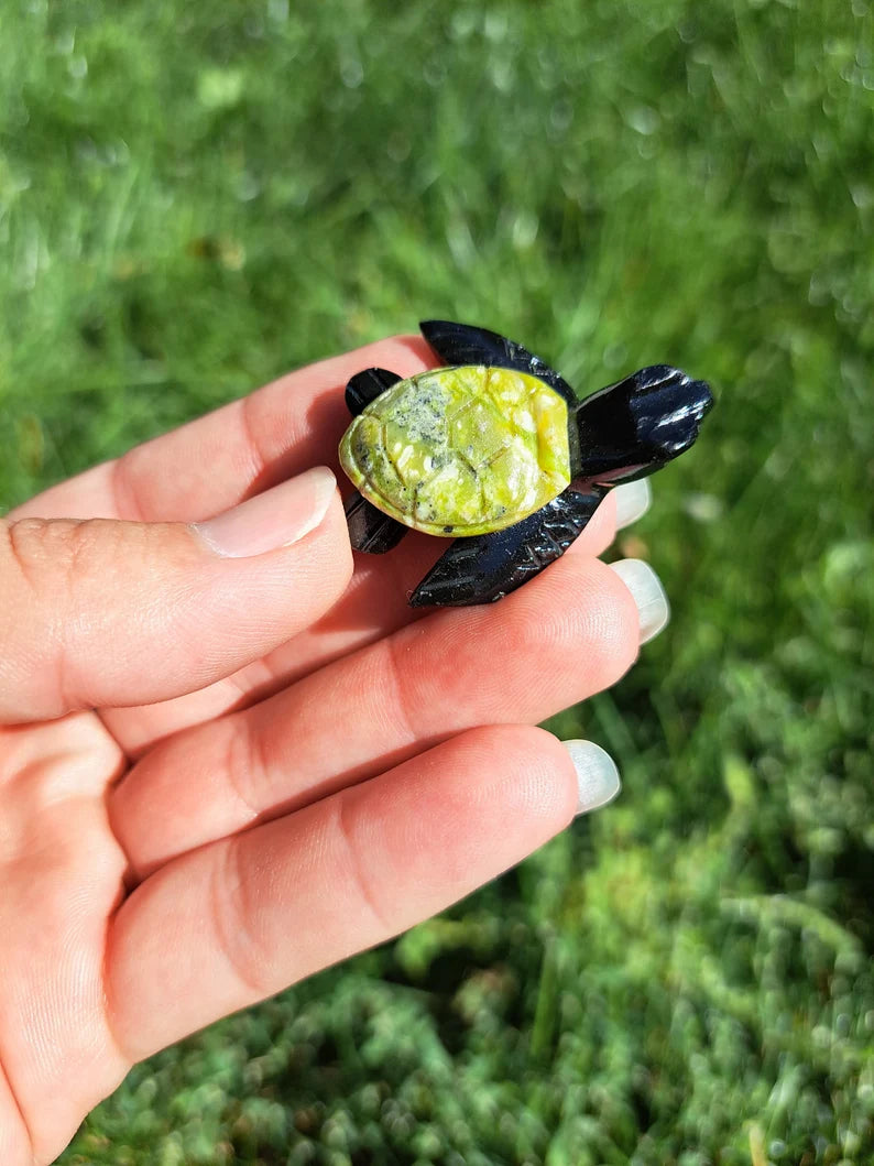 Serpentine and Onyx Turtle Crystal Carving - Home Décor and Healing Stone