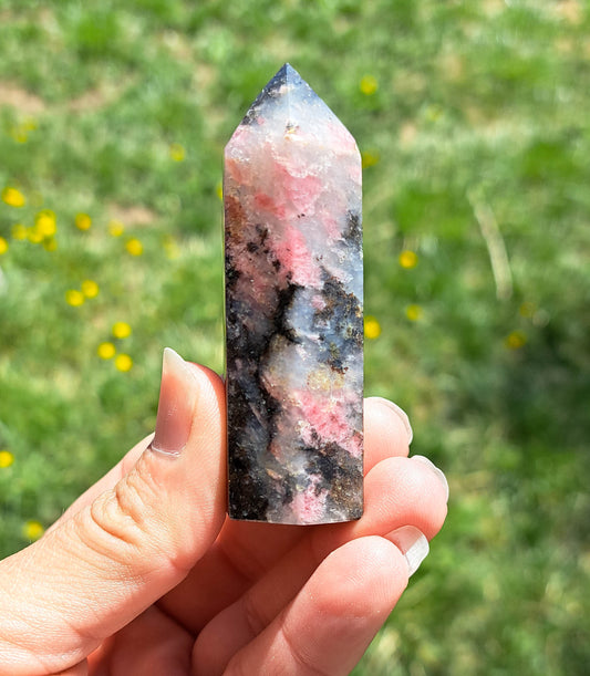Natural Rhodonite Tower - Unique Home Décor and Healing Energy