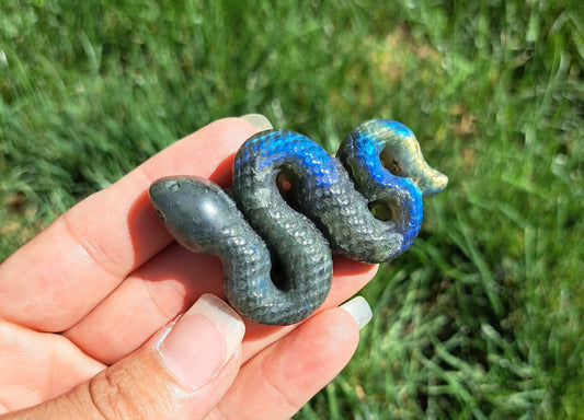 Mystical Serpent Guardian: Powerful Labradorite Snake Carving