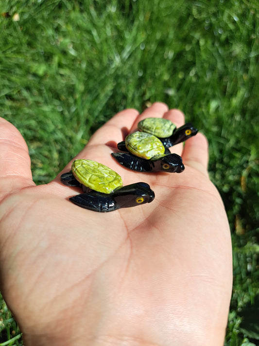 Serpentine and Onyx Turtle Crystal Carving - Home Décor and Healing Stone
